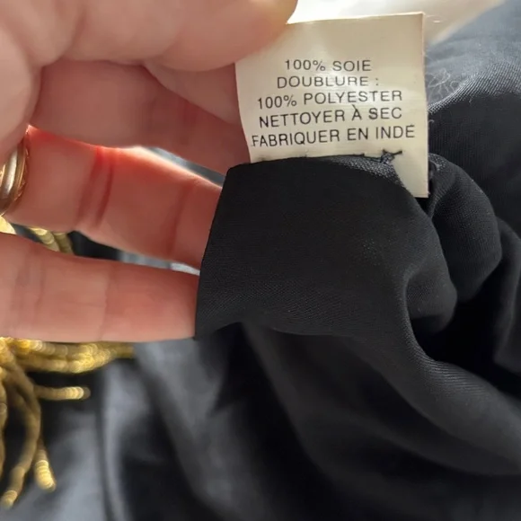 Vintage Silk Lori Ann Elegant Black and Gold Sequin Fringe Dress - Picture 11 of 14